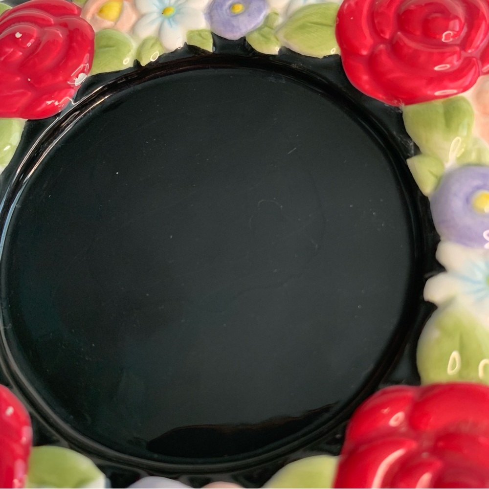 Mary Engelbreit Floral Saucer Coaster Vintage Y2k 2000 Black and Red Ceramic - Picture 10 of 11